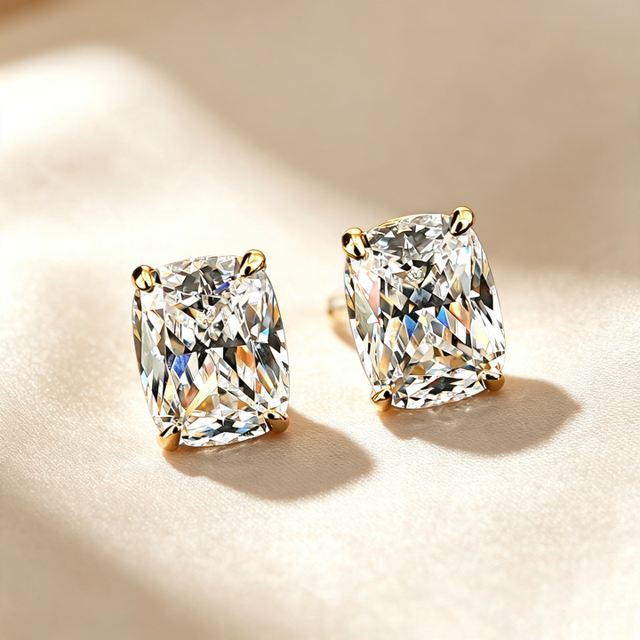 Cushion Ice Cut Four Prong Stud Earrings