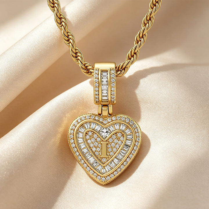 Initial Double Heart Pavé Necklace