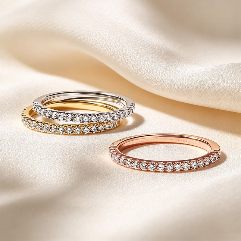 Half Pavé Band Moissanite Stackable Ring