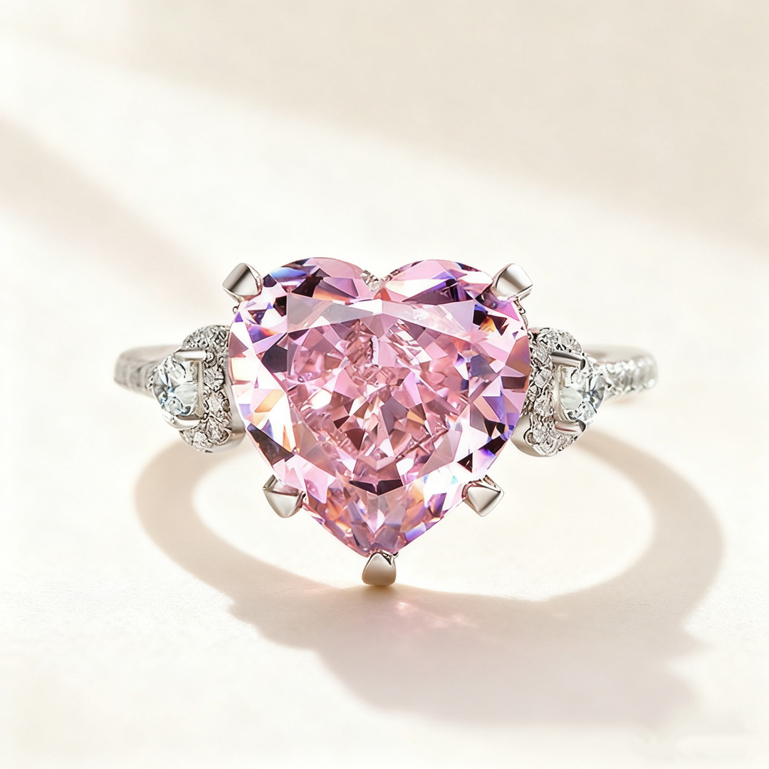 Heart-Cut Pink Crystal Ring &amp; Necklace