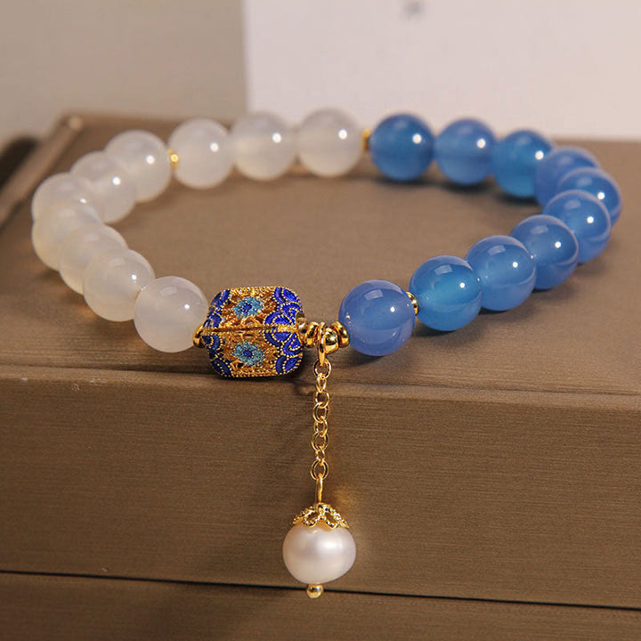 Blue and White Exquisite Natural Agate Bracelet