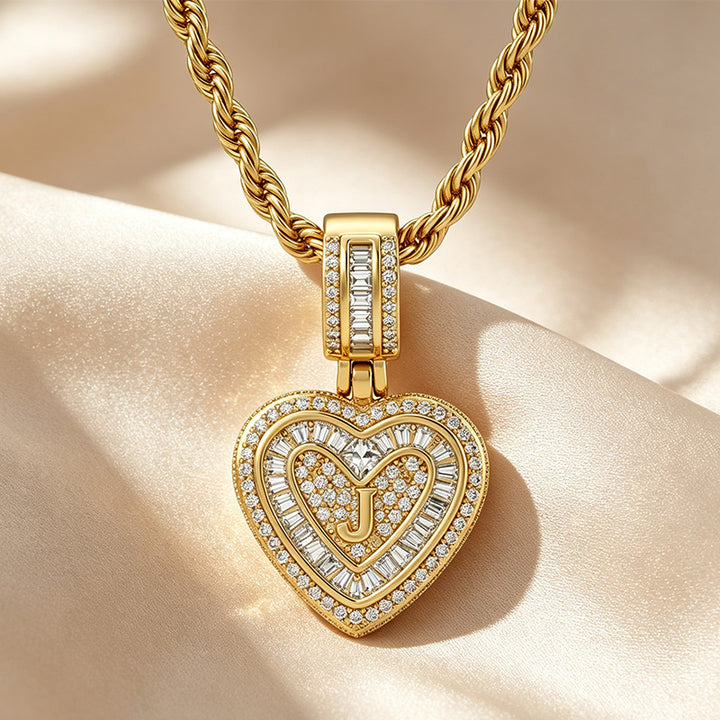 Initial Double Heart Pavé Necklace