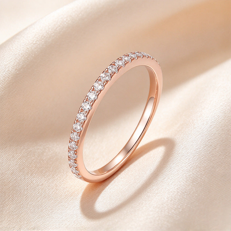 Half Pavé Band Moissanite Stackable Ring