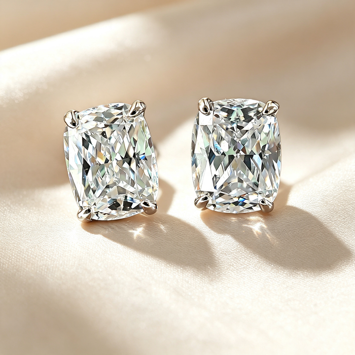 Cushion Ice Cut Four Prong Stud Earrings