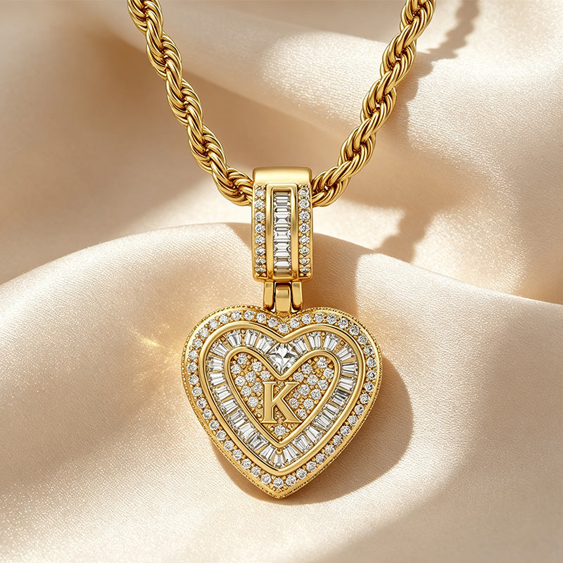 Initial Double Heart Pavé Necklace