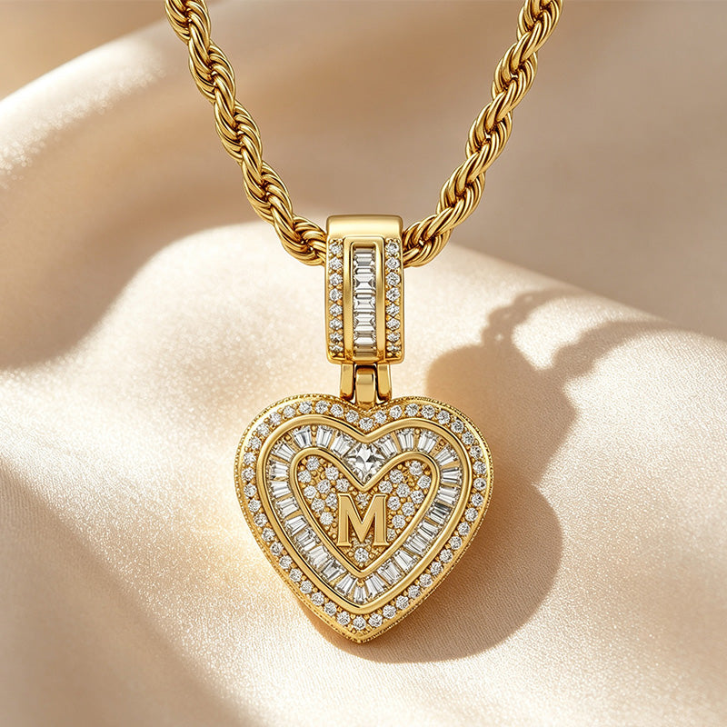 Initial Double Heart Pavé Necklace