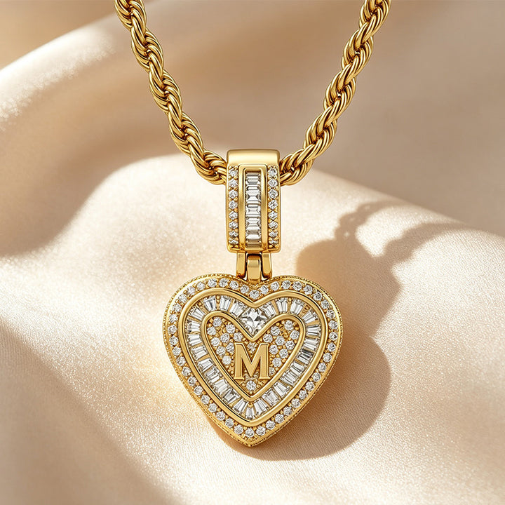 Initial Double Heart Pavé Necklace