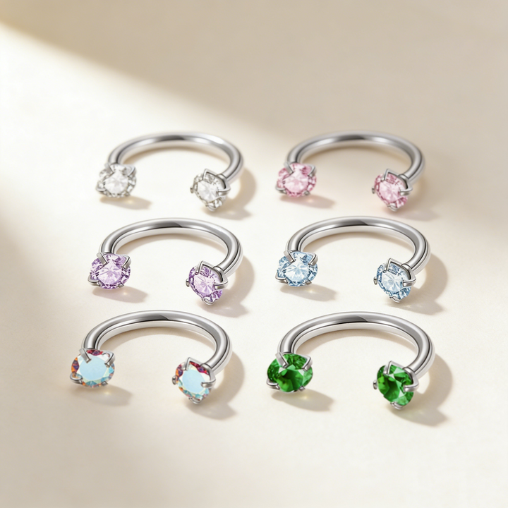 Double Gem Horseshoe Hoop Nose Ring