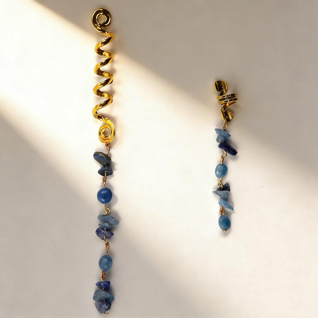 Natural Gemstone Pendant Spiral Hair Ring