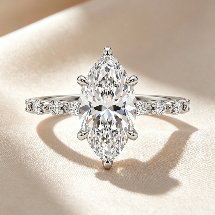 Marquise‑Cut Alternating‑Accent Moissanite Ring