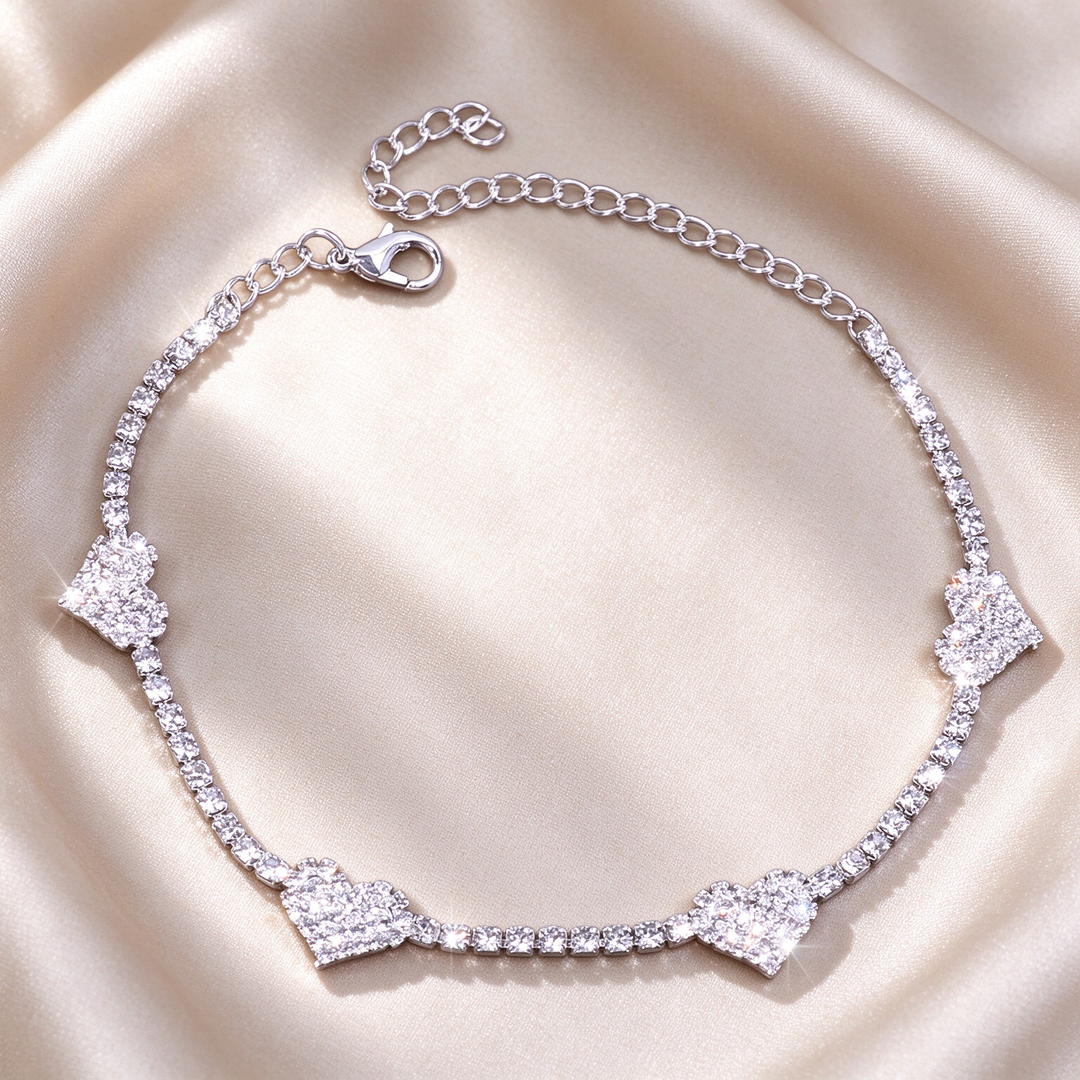Pavé Heart Tennis Anklet