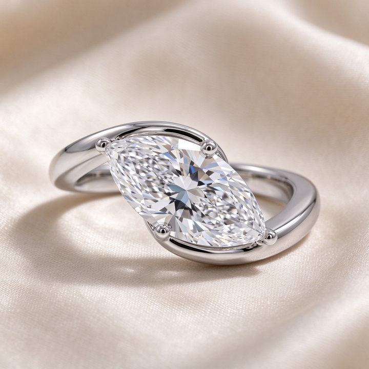 Marquise Four-Prong Bypass Solitaire Moissanite Ring