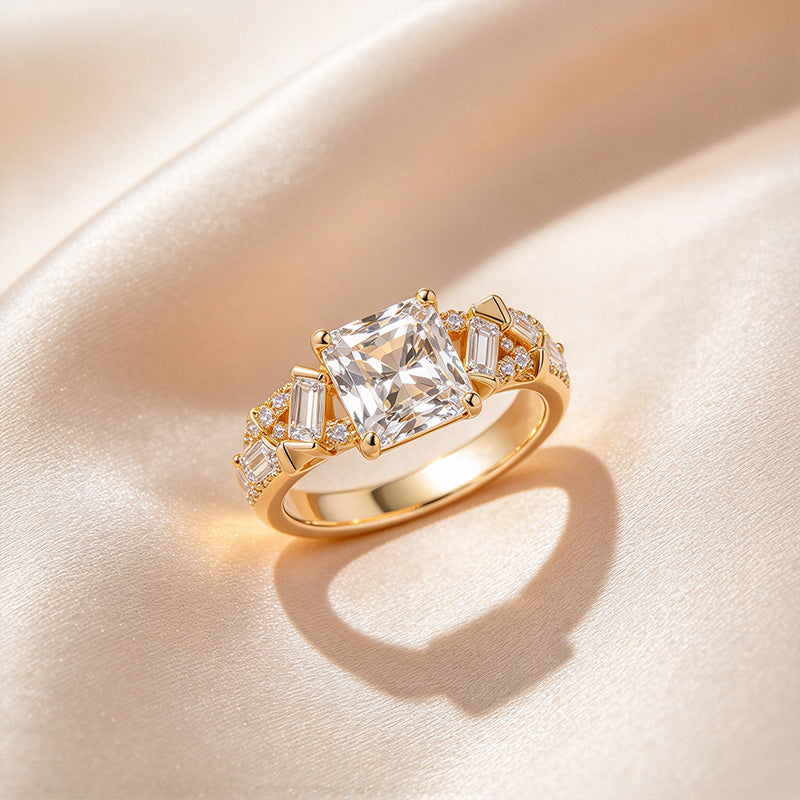 Radiant Cut Baguette Side Stone Pavé Ring
