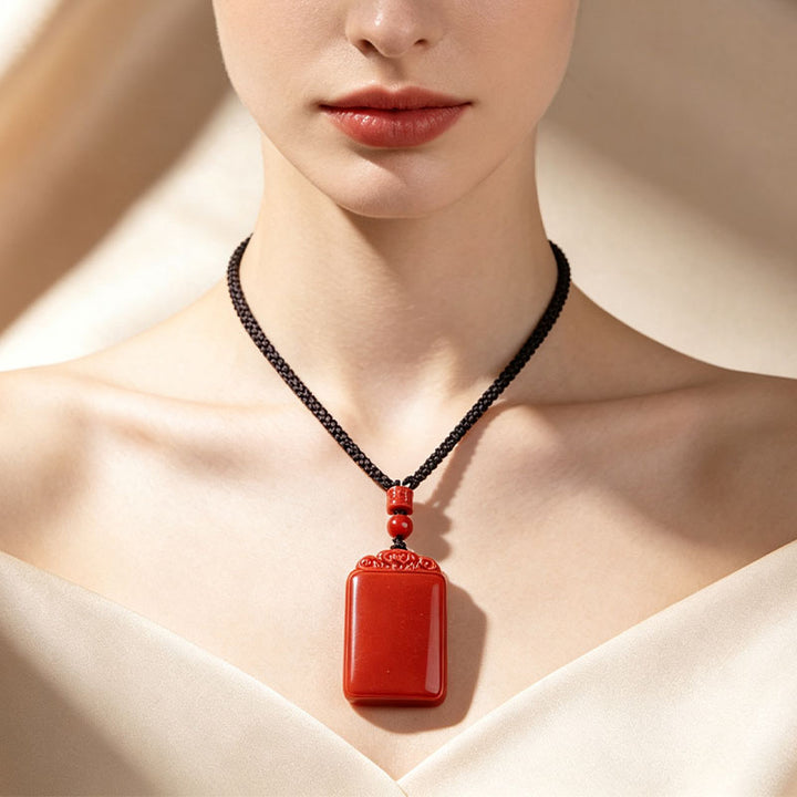 Cinnabar Plain Safety Tablet Pendant Necklace