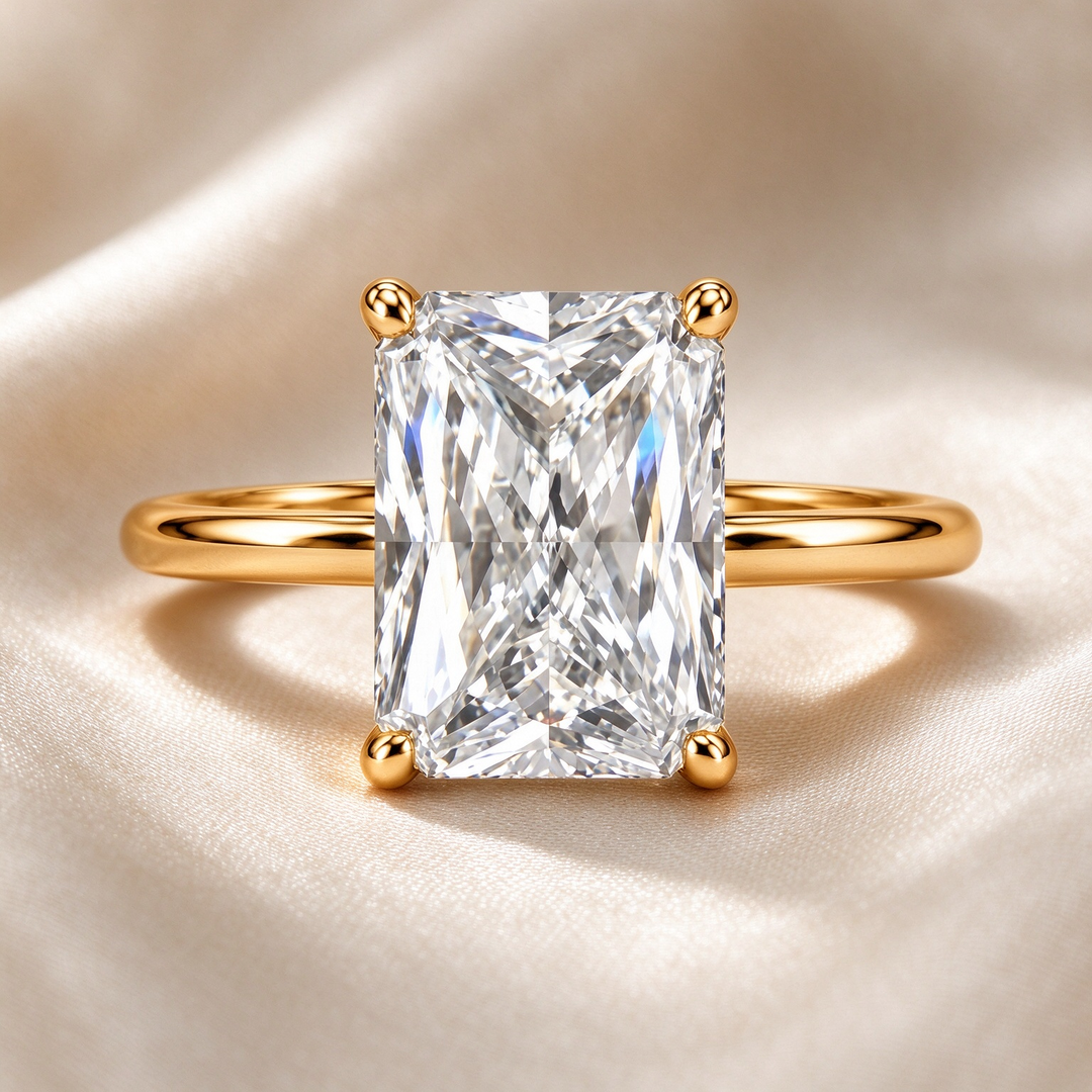 Radiant Four-Prong Solitaire Moissanite Ring
