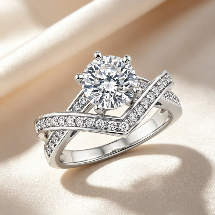 Round Twist Pavé Band Moissanite Ring