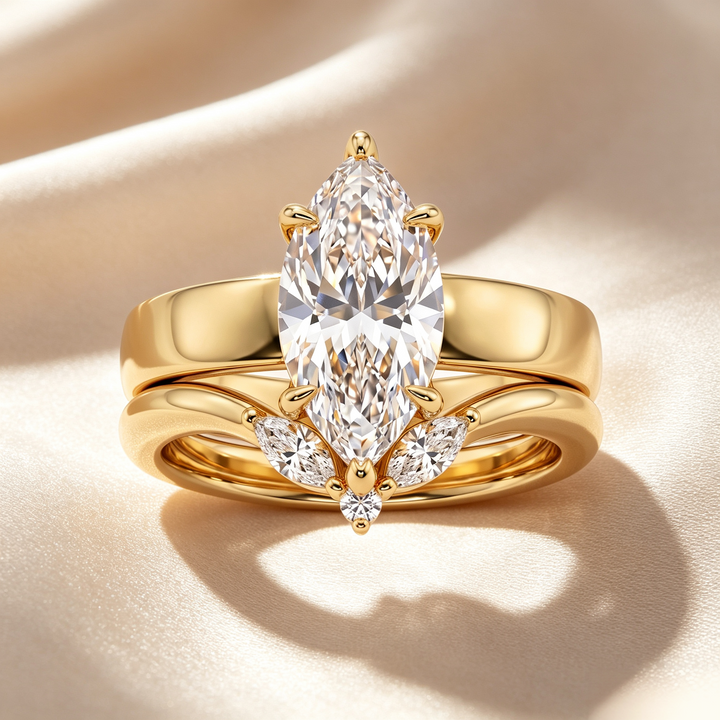 Marquise Three‑Stone Bridal Ring Set