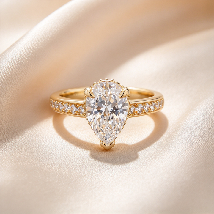 Pear Shape Three-Prong Pavé Band Ring