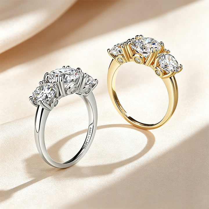 Three-Stone Round Cut Four-Prong Ring
