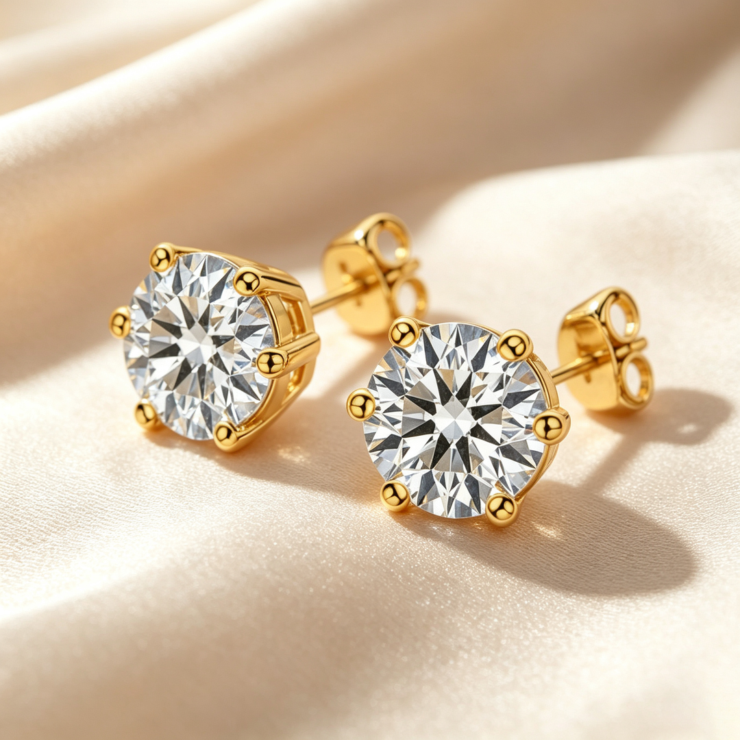Round Classic Six‑Prong Solitaire Moissanite Stud Earrings
