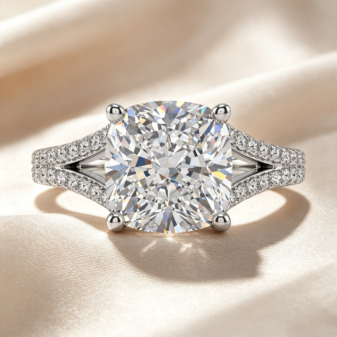 Cushion Split Shank Pavé Moissanite Ring