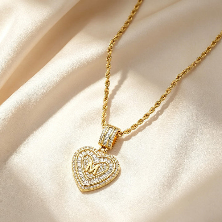 Initial Double Heart Pavé Necklace