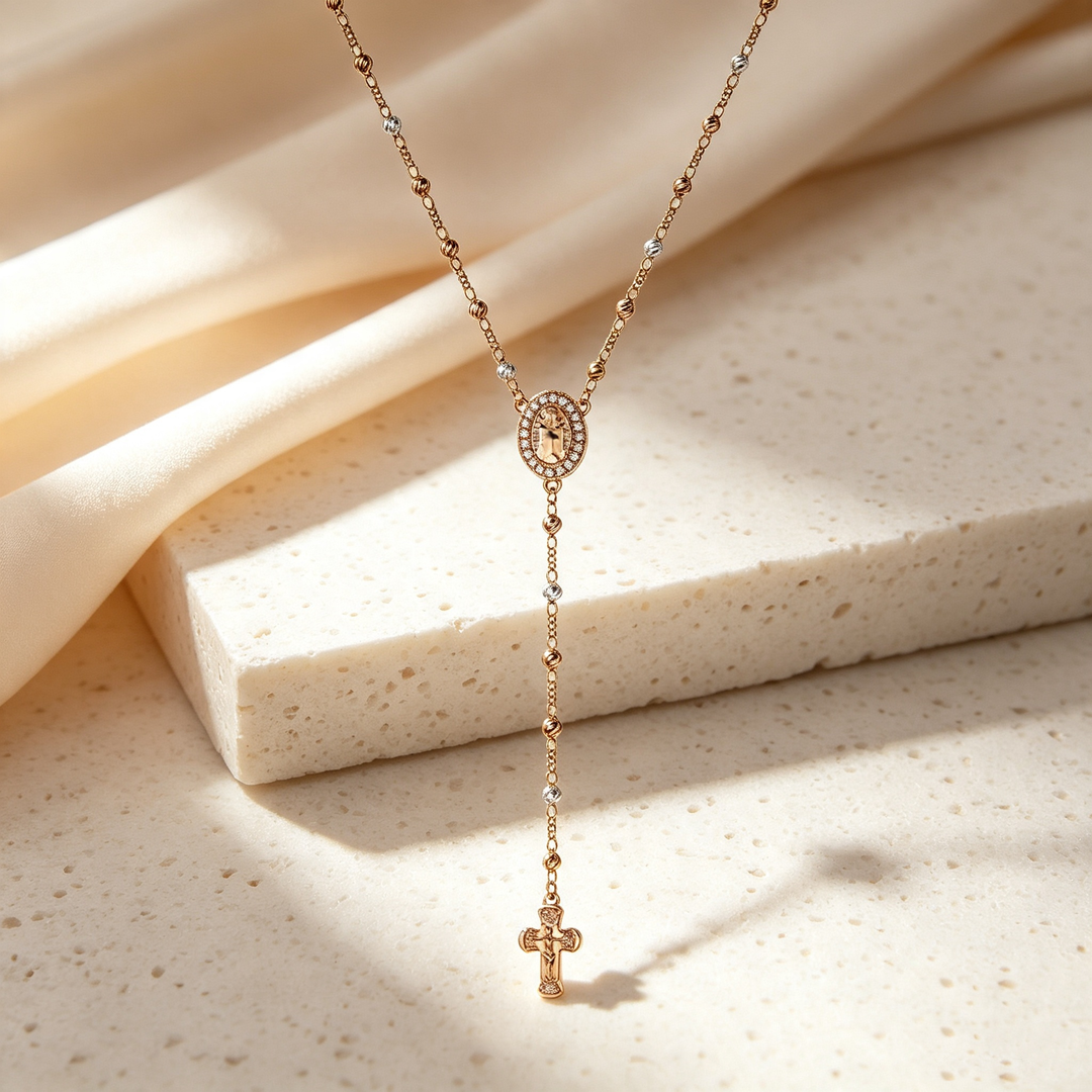Virgin Mary Cross Beaded Necklace