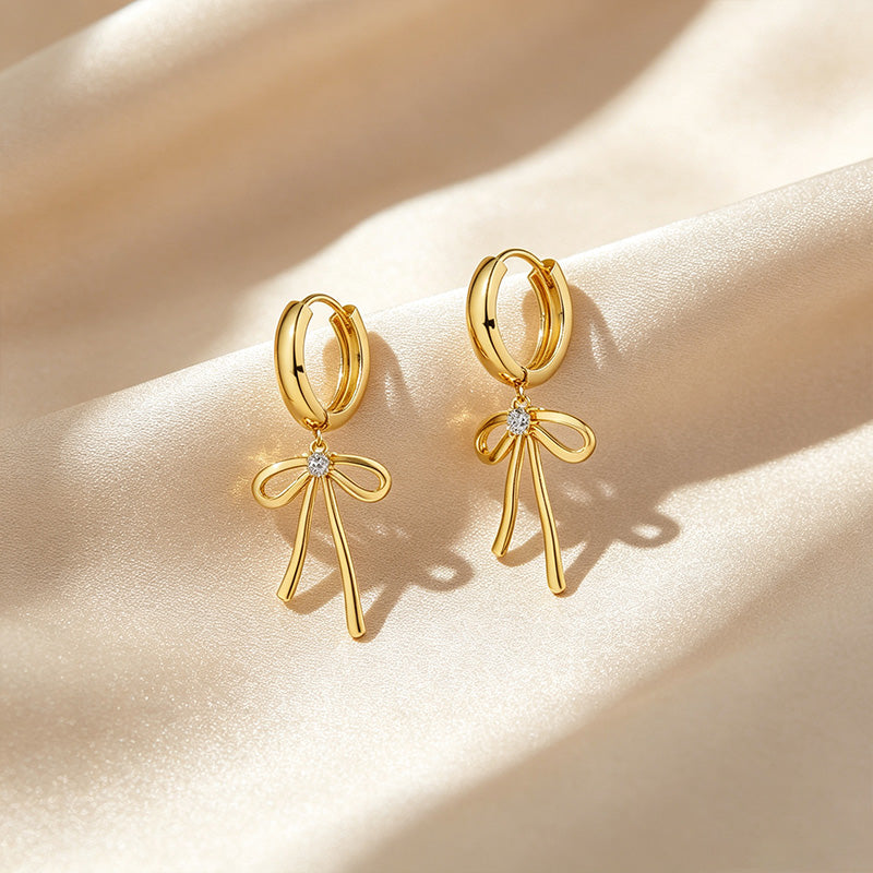 Bow Drop Huggie Hoop Earrings