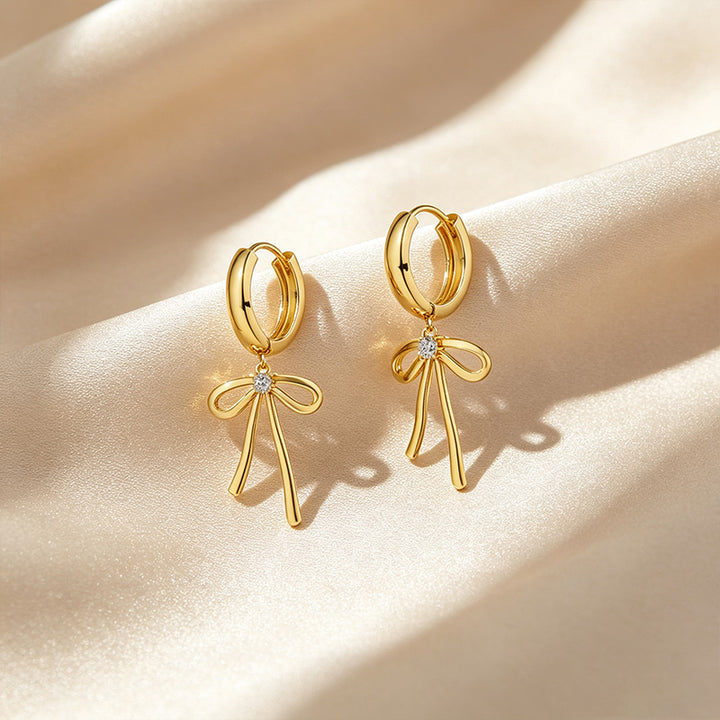 Bow Drop Huggie Hoop Earrings