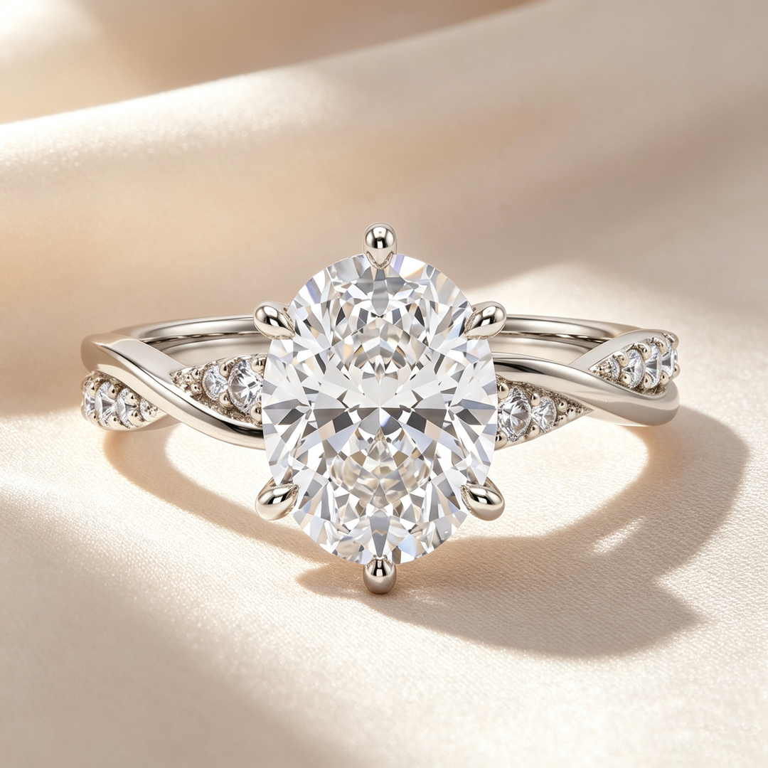 Oval Six‑Prong Twisted Pave Ring