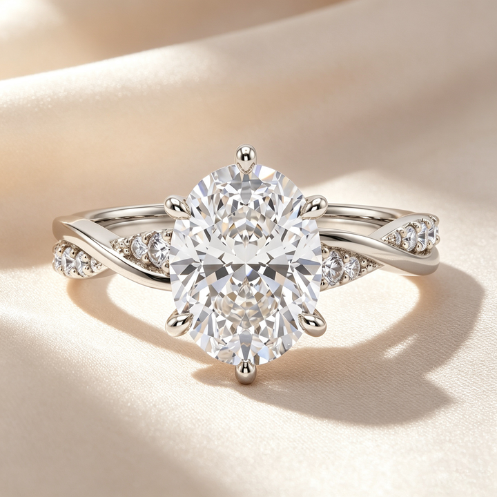 Oval Six‑Prong Twisted Pave Ring