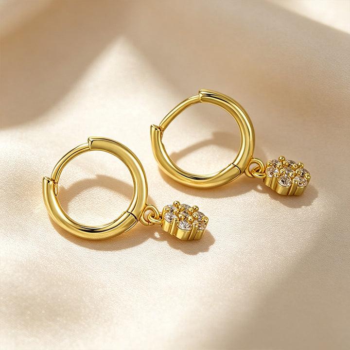 Round Cluster Charm Huggie Hoop Earring
