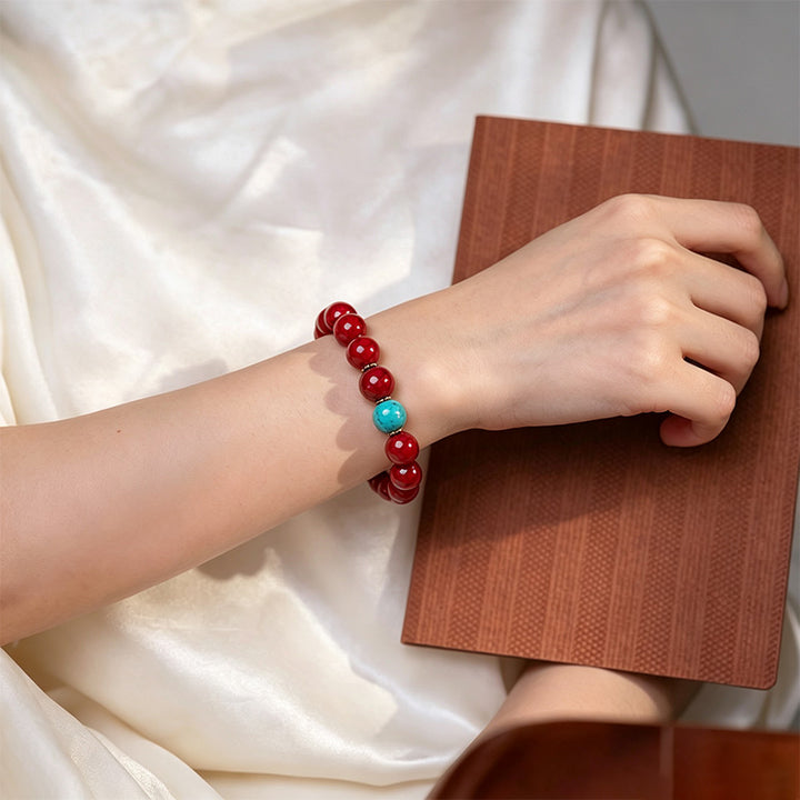 Cinnabar &amp; Turquoise Beaded Bracelet