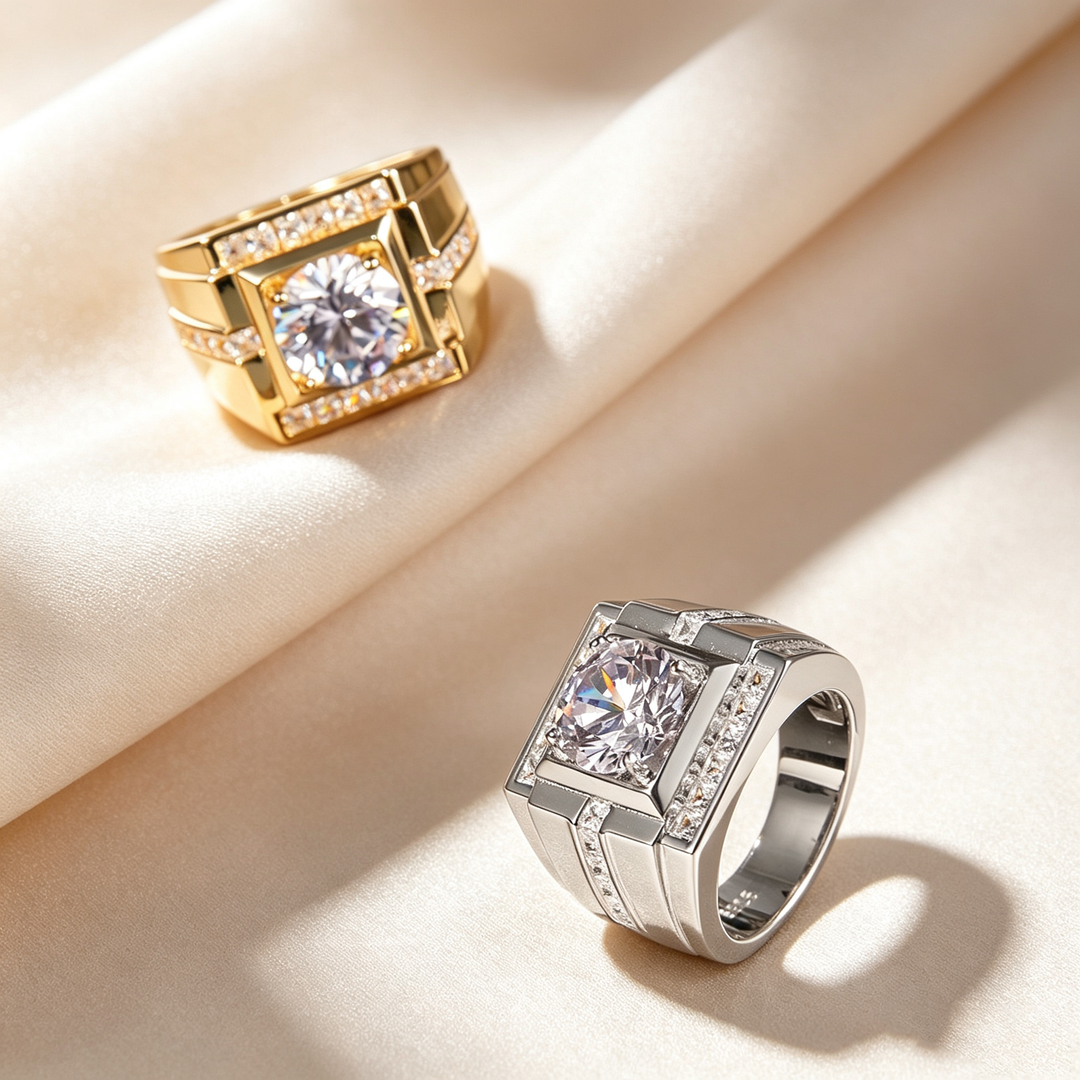 Square Halo Solitaire Moissanite Men&