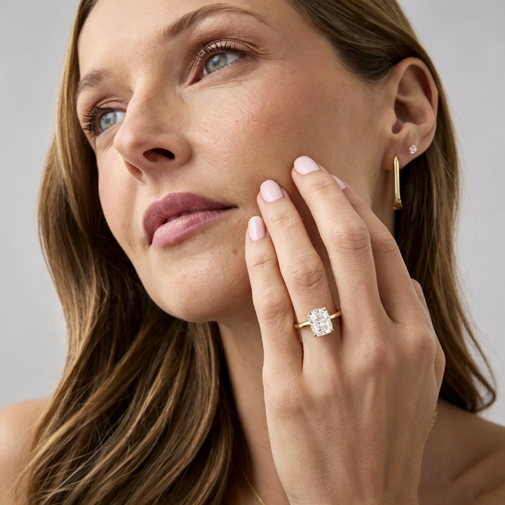 Elegant Elongated Cushion Partial Halo Moissanite Ring
