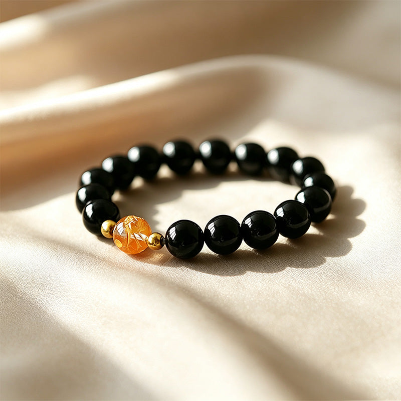 Clear Quartz &amp; Black Onyx Beaded Bracelet Collection