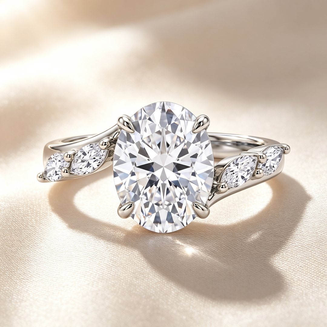 Oval Marquise Side Stone Solitaire Ring