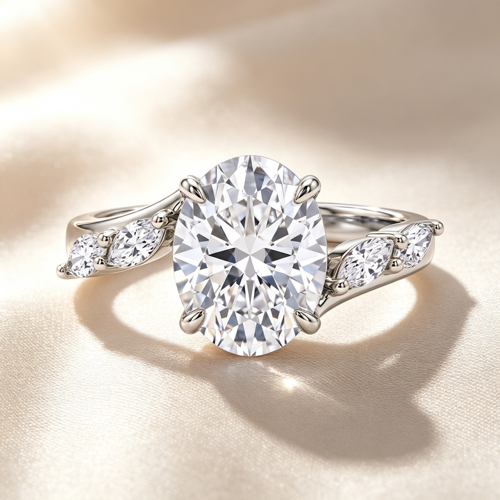Oval Marquise Side Stone Solitaire Ring