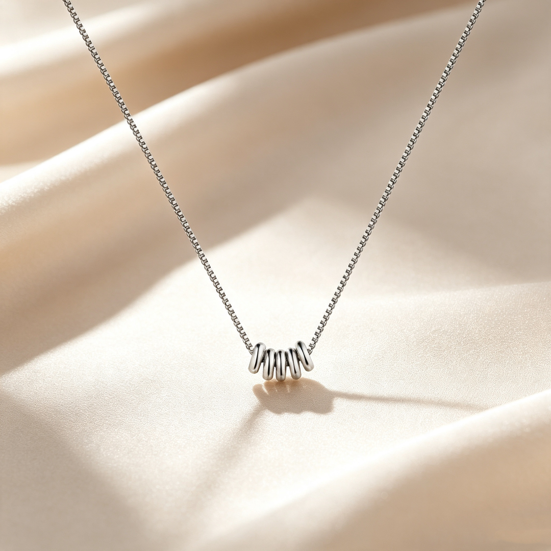 Multi-Ring Bead Box Chain Pendant Necklace