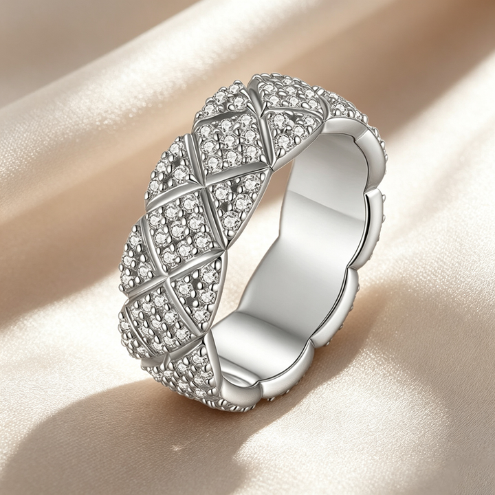 Quilted Pave‑Set Moissanite Wide Band Ring