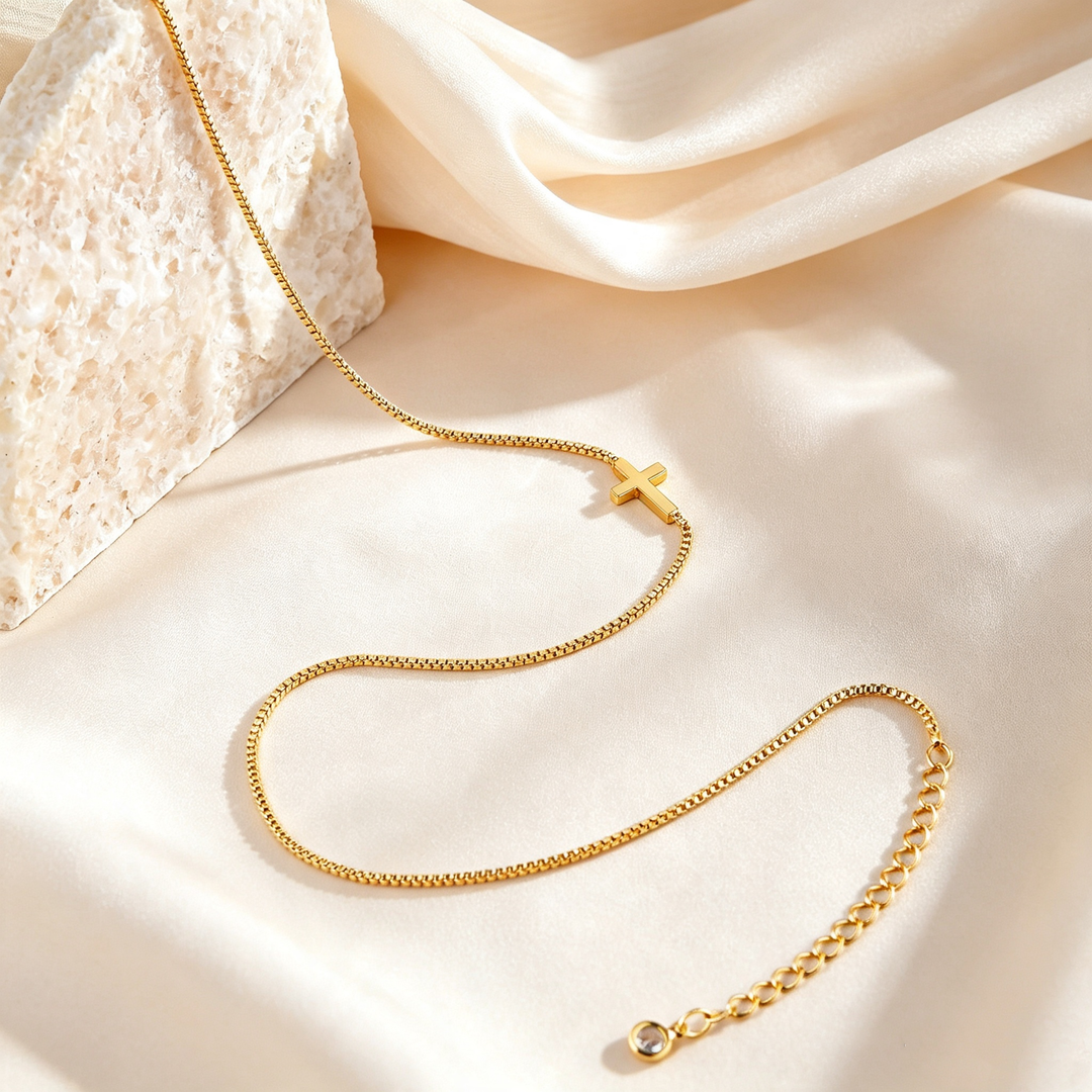 Minimal Cross Box Chain Pendant Necklace