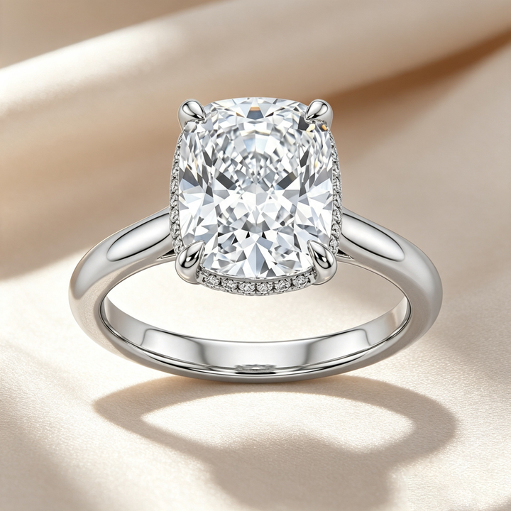 Elegant Elongated Cushion Partial Halo Moissanite Ring