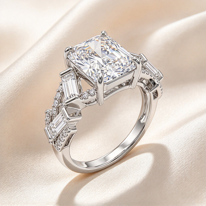 Radiant Cut Baguette Side Stone Pavé Ring