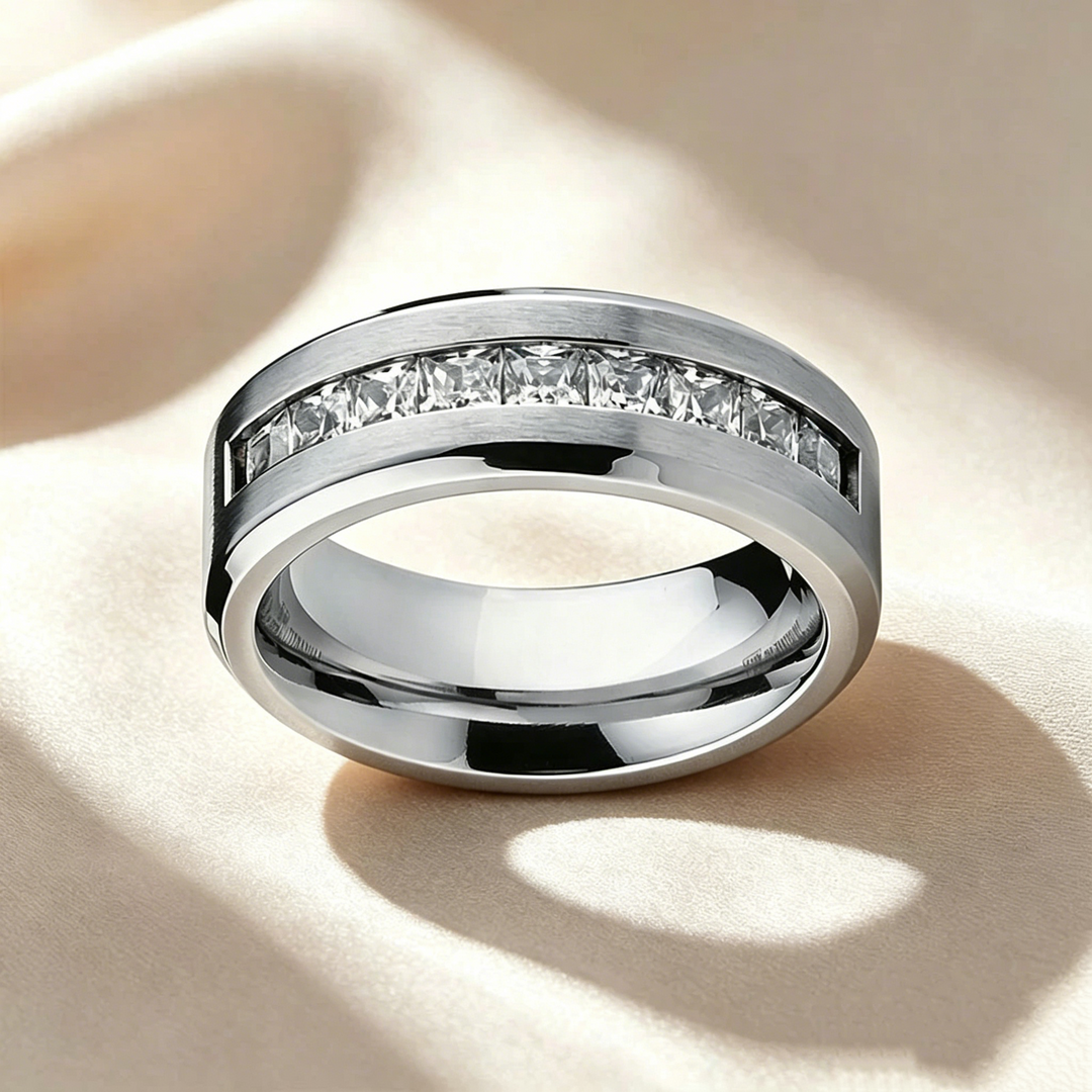 Brushed-Finish Inlaid Ring