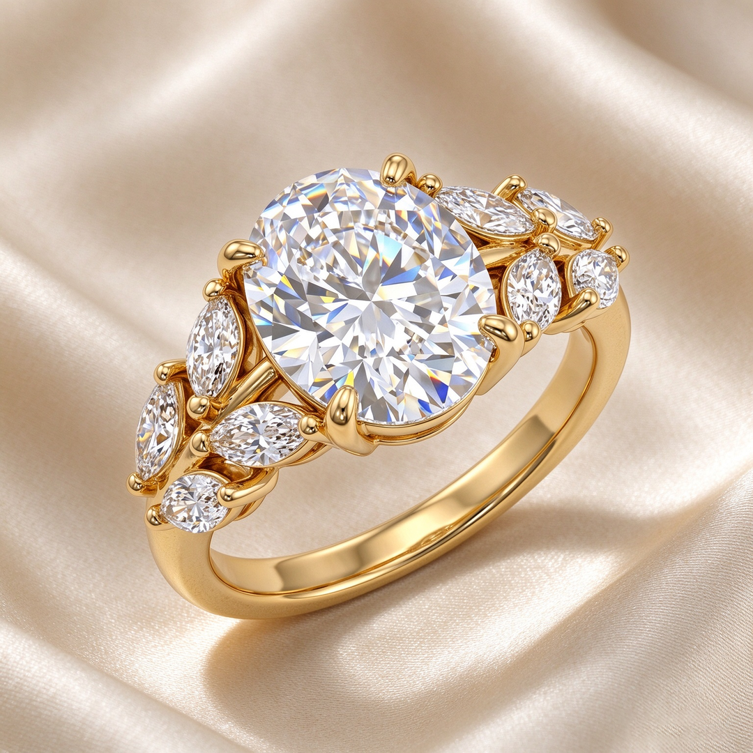 Oval Marquise Side Stone Ring