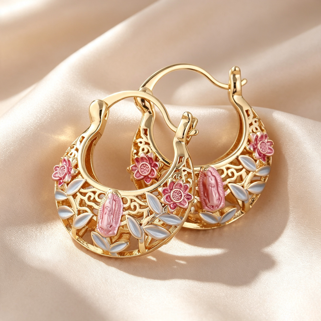 Vintage Floral Madonna Hoop Earrings