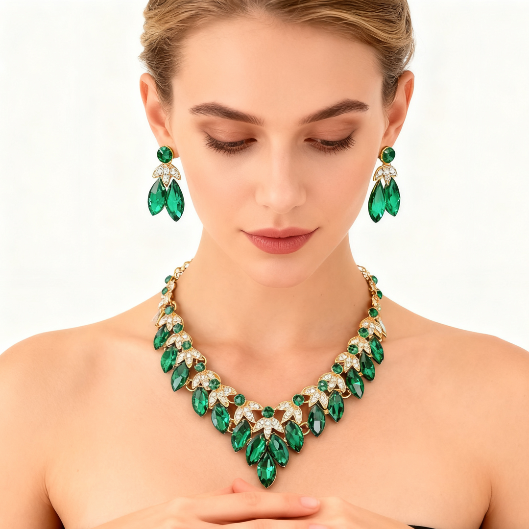 Crystal Leaf Necklace &amp; Earrings Set