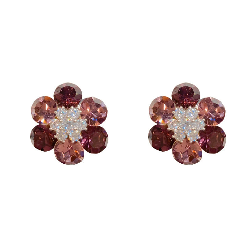Purple natural crystal flower earrings
