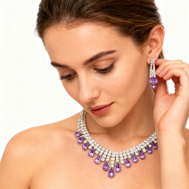 Amethyst Tassel Necklace &amp; Earring Set