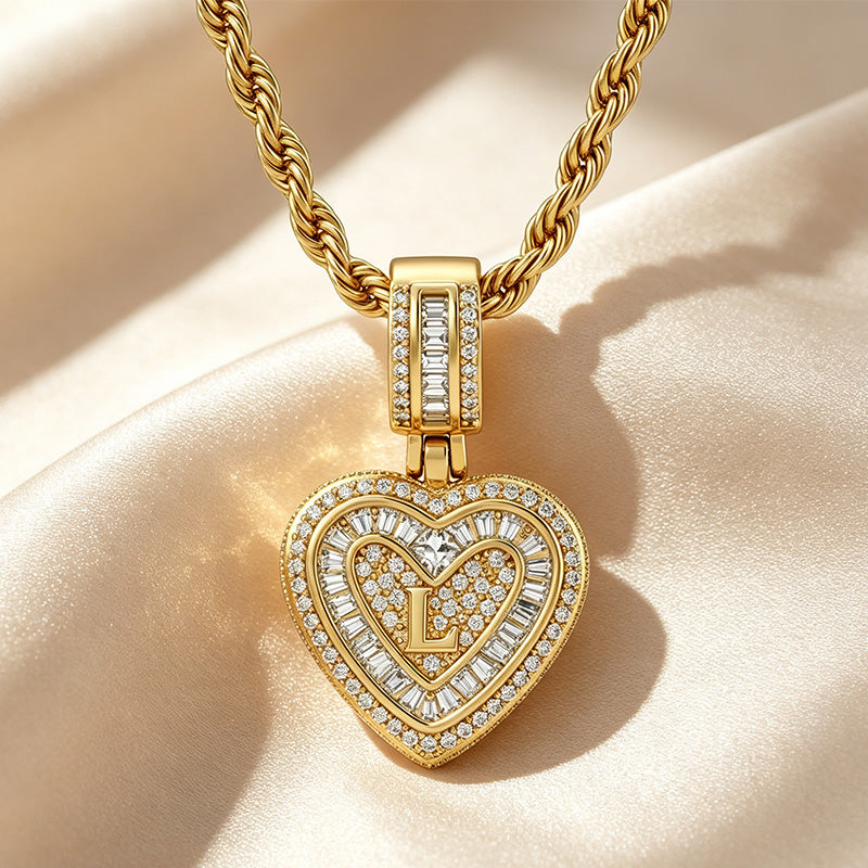 Initial Double Heart Pavé Necklace